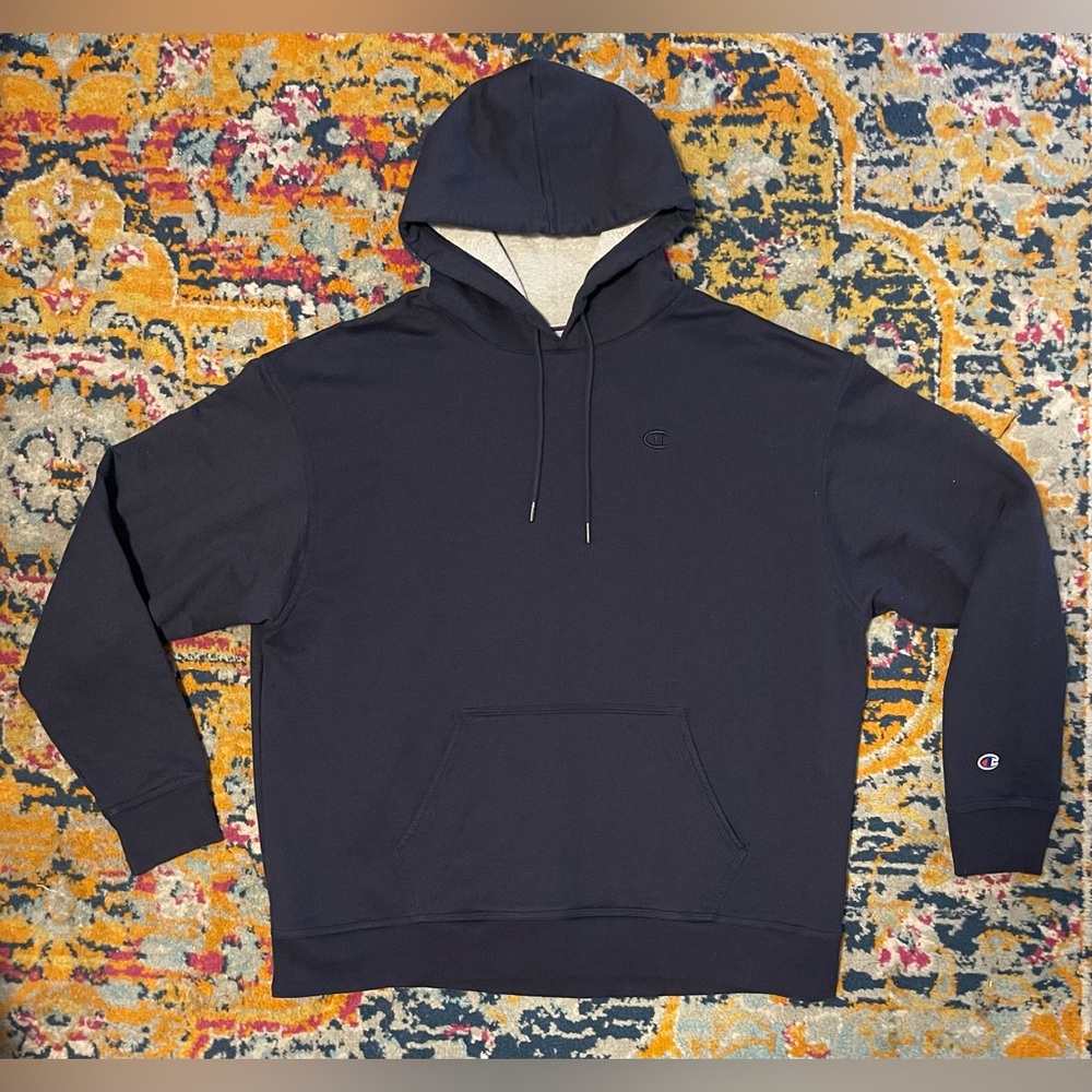 Champion Logo Navy Blue Hoodie 2XL